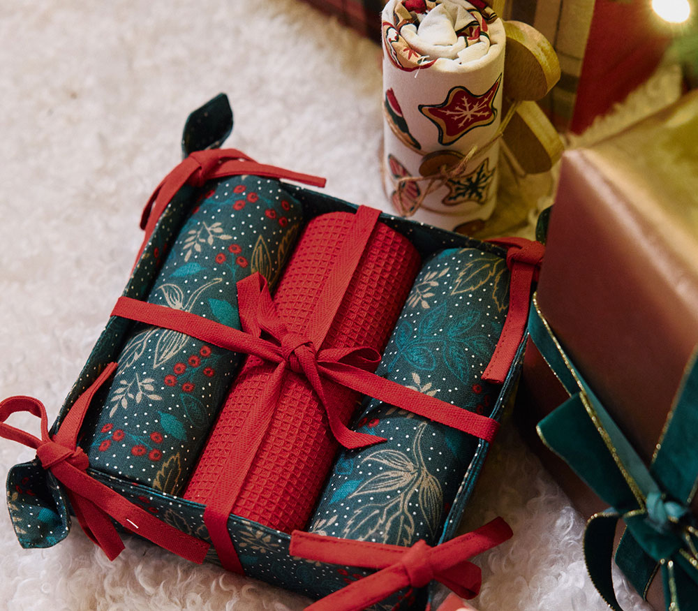 NEF-NEF Homeware ΧΡΙΣΤΟΥΓΕΝΝΙΑΤΙΚΟ ΚΑΛΑΘΙ LEAVES ΜΕ ΠΟΤΗΡΟΠΑΝΑ ΣΕΤ 3ΤΜΧ - Image 3